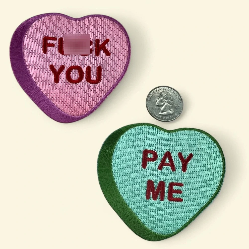 Goblinko F*CK YOU PAY ME HEART 2 PATCH SET Fantasy Vest Jacket Sean Aaberg‎ PINK